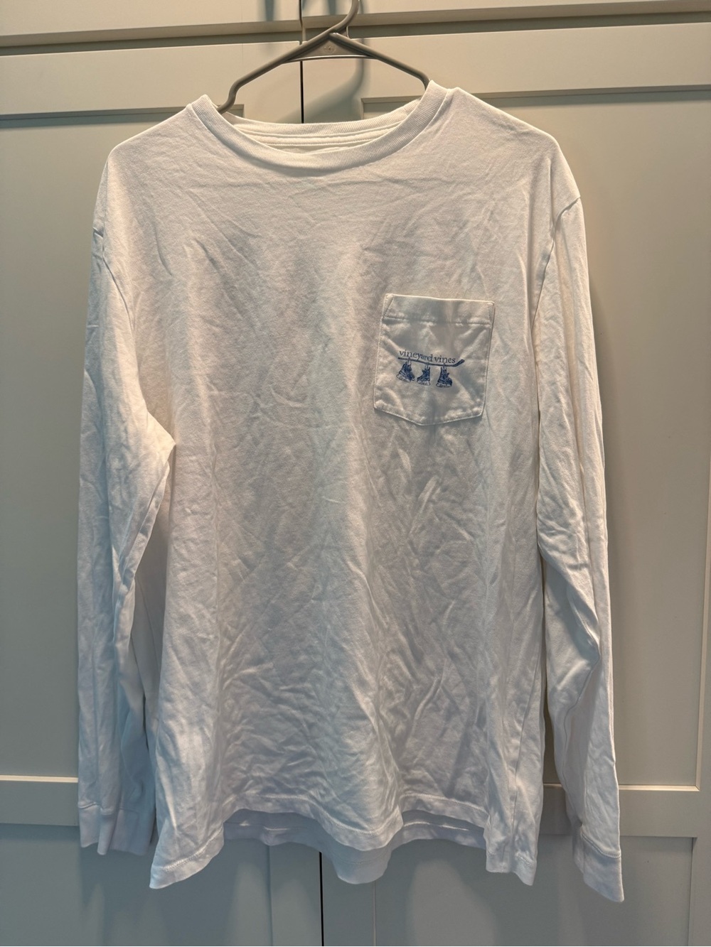 Vineyard Vines White Long-Sleeve Pocket Tee with Hockey Logo